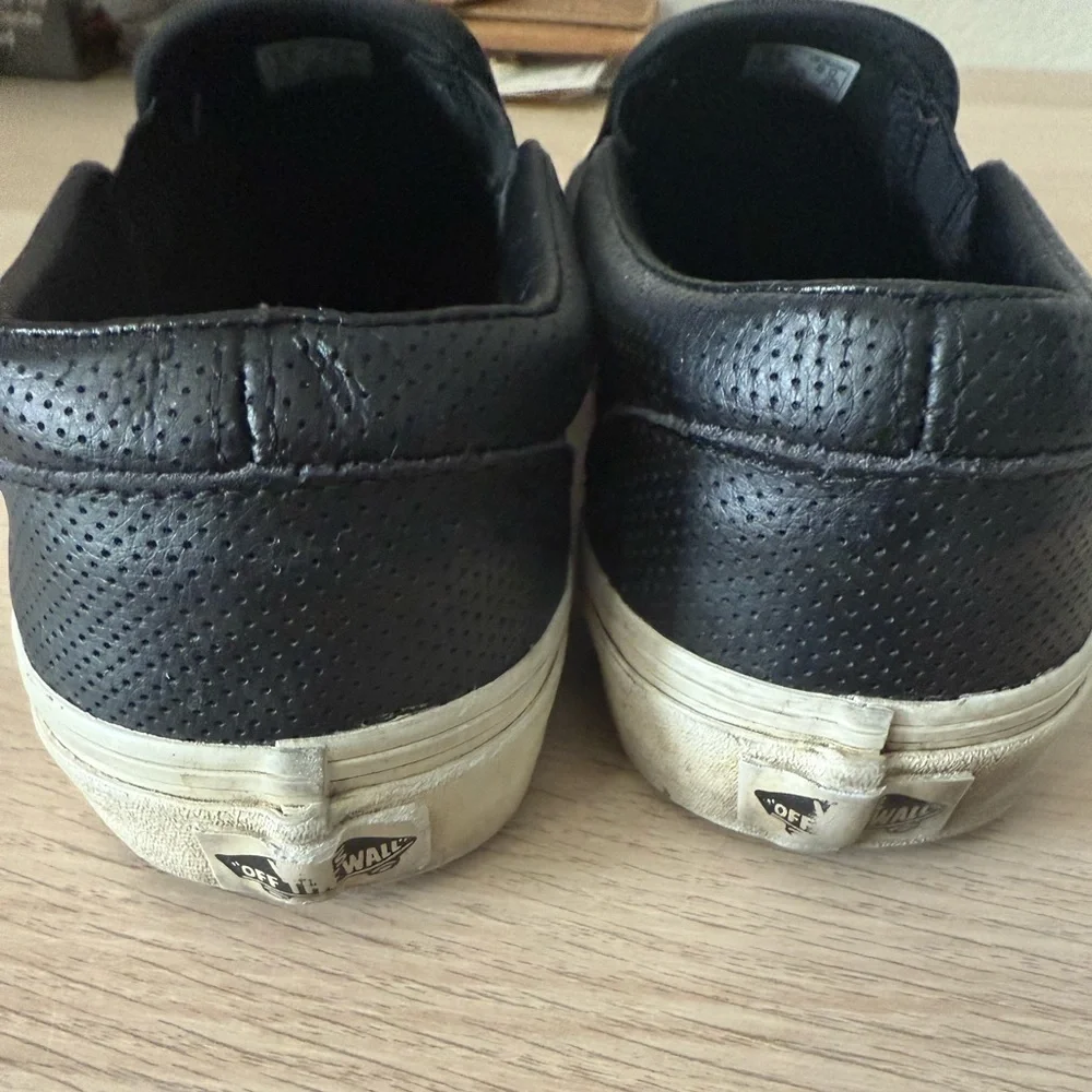 Women’s VANS, Slip On Shoes, Black Leather, Black Shoes size 8